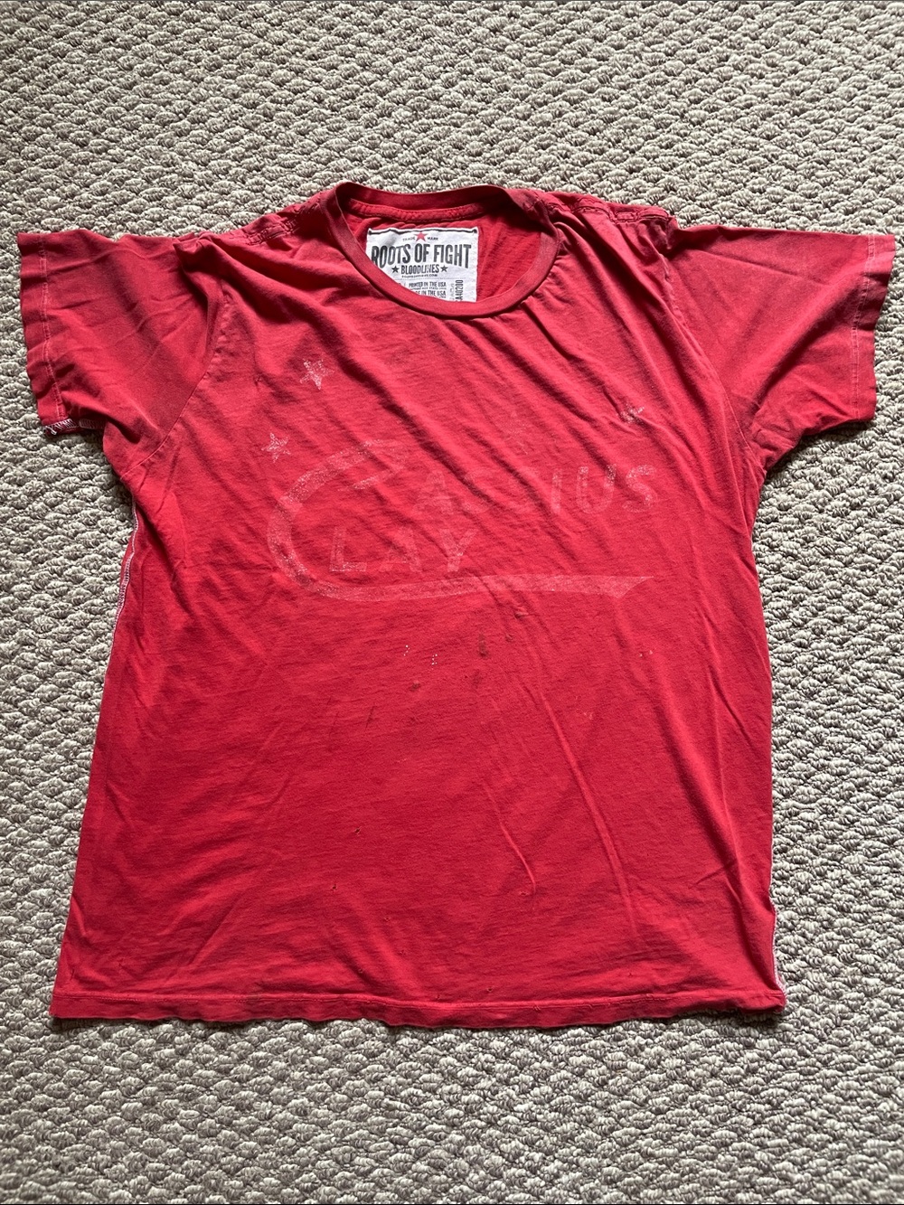 Vintage looking distressed roots of fight t shirt